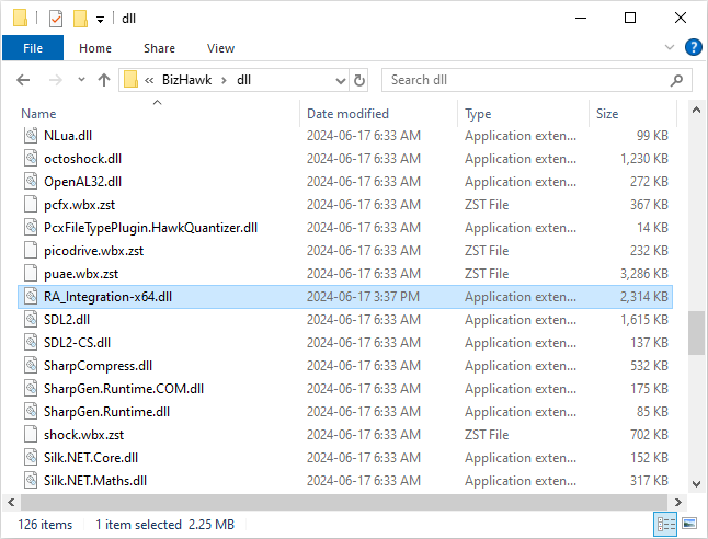 RAIntegration in BizHawk folder