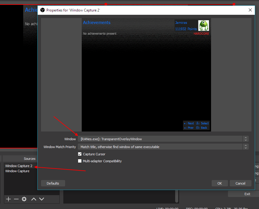 Add second "Window Capture"