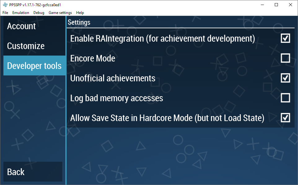 RAIntegration setting in PPSSPP