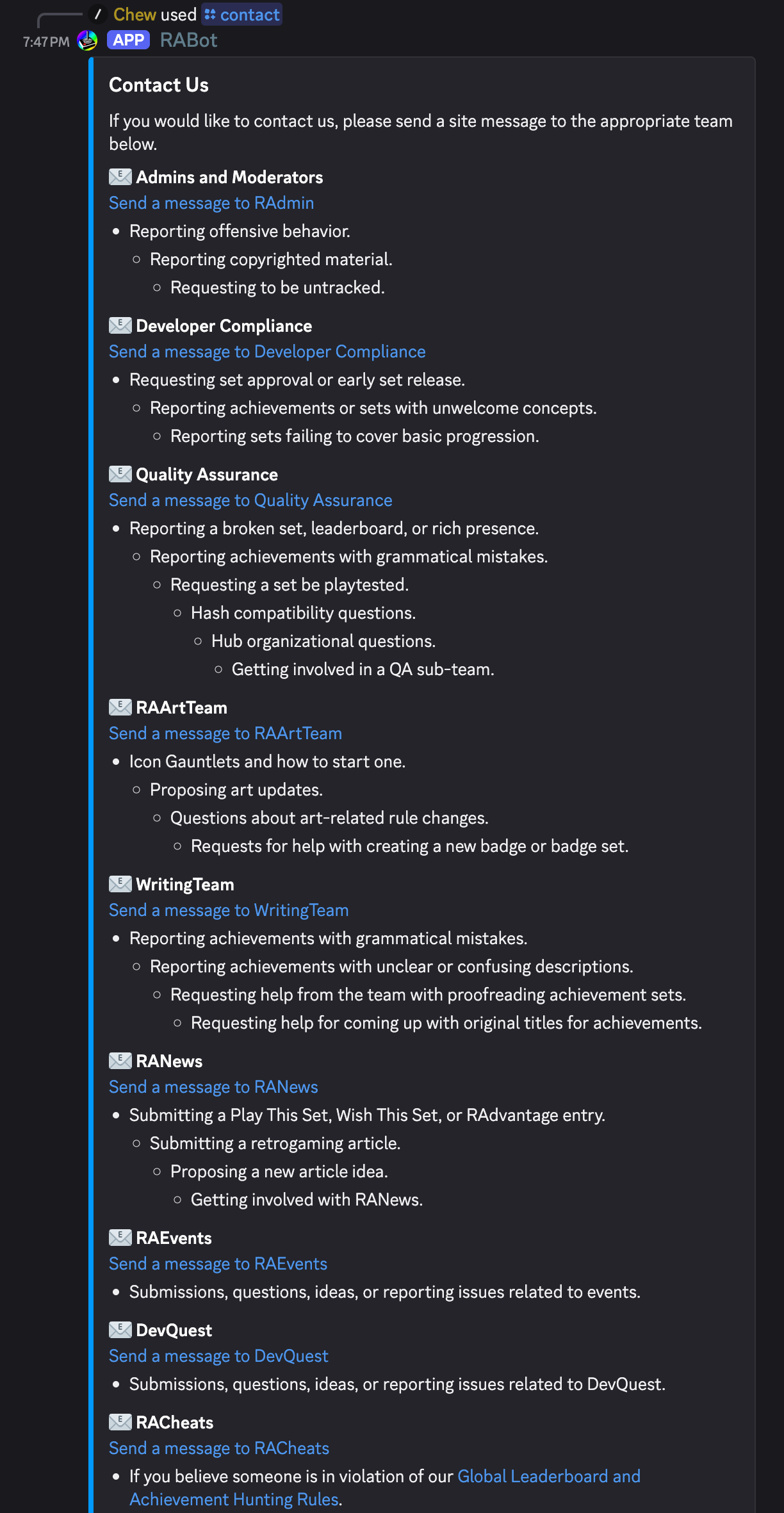 contact command usage